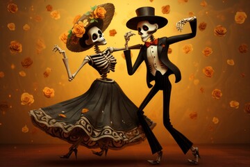 Dia de los Muertos Party: Dancing skeletons celebrate, Generative AI