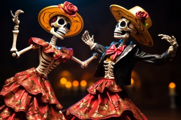 Dia de los Muertos Party: Dancing skeletons celebrate, Generative AI