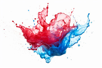 red and blue  water color liquid or yogurt splash on isolated white background. Generative ai