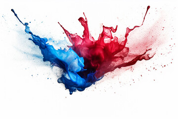 red and blue  water color liquid or yogurt splash on isolated white background. Generative ai