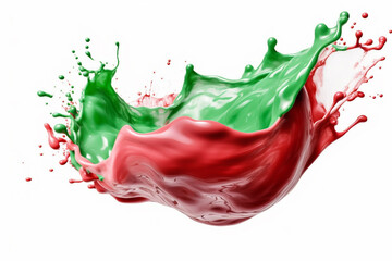 red and green water color liquid or Yogurt splash on isolated white background. Generative ai