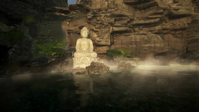 Beautiful Meditative Flythrough Buddha background 3D rendering animation