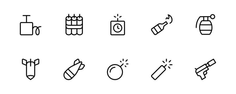 Bomb icon set. Dynamite explosive bomb symbol vector illustration. linear icons. Editable Stroke. Line, Solid, Flat Line, thin style and Suitable for Web Page, Mobile App, UI, UX design.