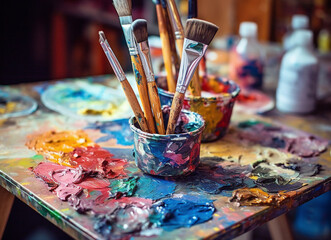 Fototapeta premium brushes and palette
