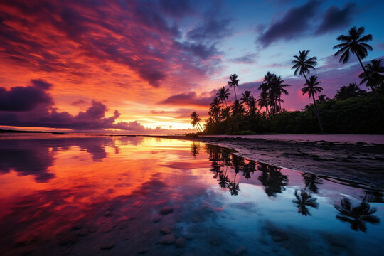 Sunset, Beach, Reflections, Sea, Ocean, Coastal, Water, Sand, Evening, Nature, Scenic, Twilight, Sky, Horizon, Sunlight, Tranquil, Waves, Shoreline, Serenity, Sun setting, Beachscape, Coastal scene, 