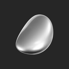 3d chrome liquid shape, metallic fluid bubble isolated on black background. Render of 3d abstract, futuristic metal blob with gradient chrome reflection effect. 3d vector geometric illustration
