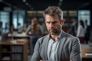 Fototapeta premium confronted with a challenging coworker, a stoic employee focuses on their own actions and response, striving to remain calm and professional. Generative AI