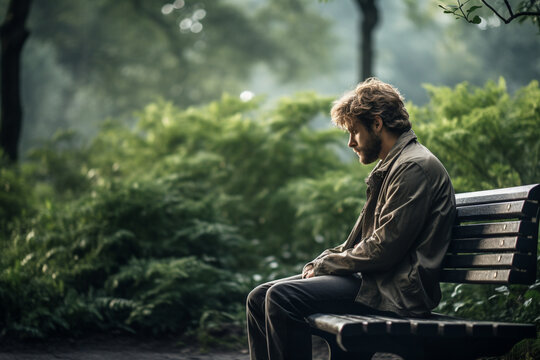a person sitting alone on a park bench, eyes closed and a serene expression on their face, embodying the stoic concept of finding inner peace and contentment in solitude and intros Generative AI