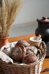 Homemade rye bread. Buns on the kitchen table