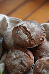 Homemade rye bread. Buns on the kitchen table