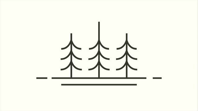 pine tree line art animated logo symbol, line art tree minimalist animation video template