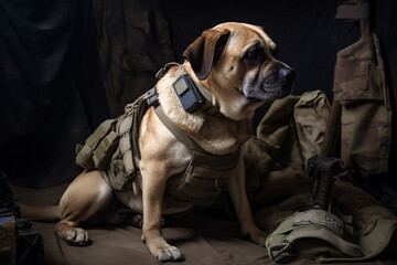 dog in battle suit