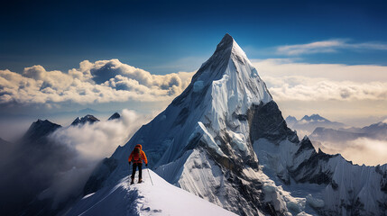 Everest Summit, landscapes, serene vistas, and stunning peaks, exploration, conquer challenges. generated AI