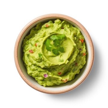 Guacamole sauce top view, isolated on Transparent background