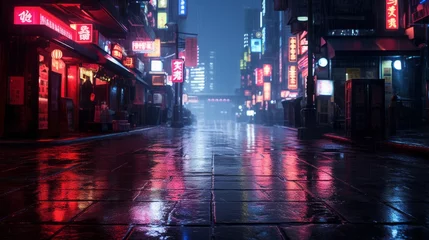Foto op Aluminium Neon-lit Cyberpunk Cityscape: Futuristic Japanese Metropolis in the Rain. Generative AI. © TrueAI