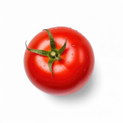 Ripe red tomato top view with water drops, isolated on white background, Transparent