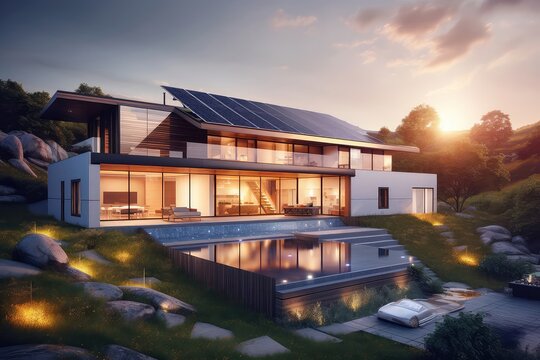 A captivating image of a modern home adorned with solar panels, bathed in sunlight, showcasing the homeowner's conscious choice to embrace renewable energy.
