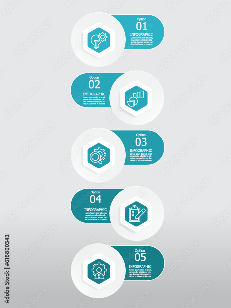 Wall mural vertical round hexagon steps timeline infographic element report background with business line icon 