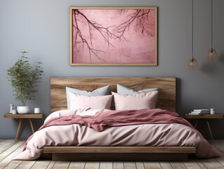 Mock up poster frame in pink Bedroom Interior, Mockups Design 3D, High-quality Mockups, Generative Ai