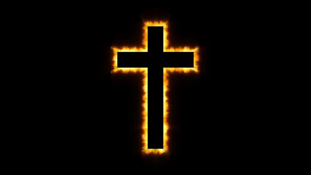 Burning cross symbol on black