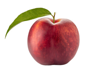 Nectarine peach with green leaf isolated