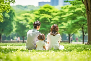公園でピクニックを楽しむ家族（AI生成）