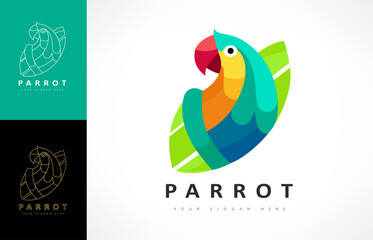 Parrot bird logo. Tropical bird. Wild animal. Multicolored parrot design illustration. © Natalia Iachimova