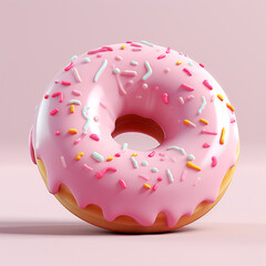 3D rendering of delicious donuts with pink glaze and multicolored donuts