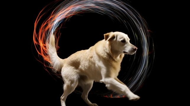 A playful video of a dog chasing its tail in circles, showcasing its boundless energy and pure joy, AI-Generated