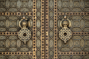 Scenic oriental decoration of a gate at the mosque of the Hassan quarter in Rabat