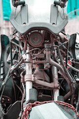 close up motorcycle metal parts