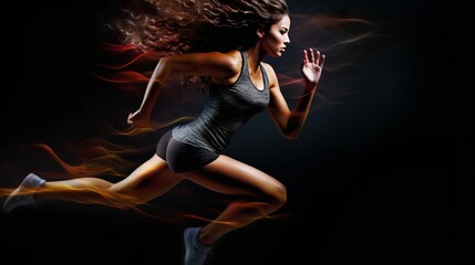 Female athlete training, running, Generative AI