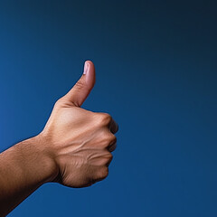 hand with thumb up on blue background