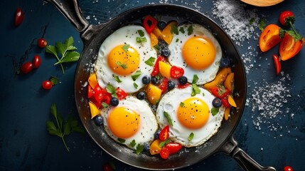 Fototapeta na wymiar Fried eggs in a pan, Generative AI