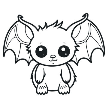 coloring page simple black and white cute bat vector.