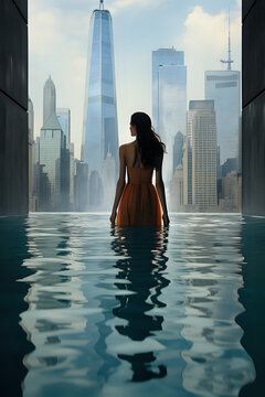 woman in swimming pool on skyscraper