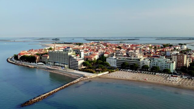 Italy Grado birds view at early morning with blue sky at the ocean Mediterranean Sea
