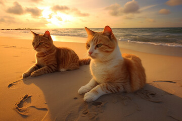 two cute cats on the beach