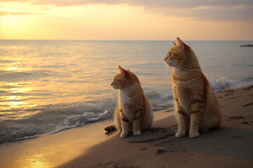 two cute cats on the beach , Generative AI 