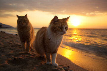 two cute cats on the beach