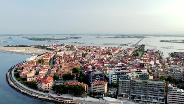 Italy Grado birds view at early morning with blue sky at the ocean Mediterranean Sea