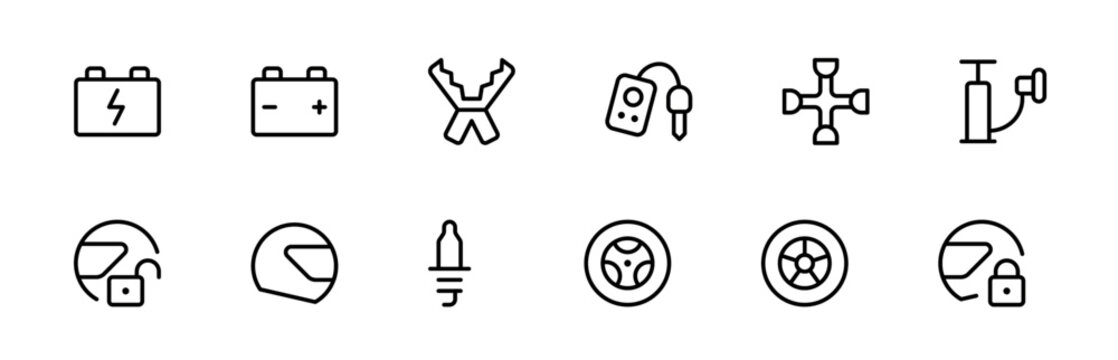 car tools and components icon. vector illustration. linear Editable Stroke. Line, Solid, Flat Line, thin style and Suitable for Web Page, Mobile App, UI, UX design.