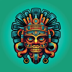 Aztec god face logo mexican ornament