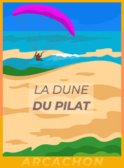 Fototapeta na wymiar Pilat dune. Huge sand dune in France. Region Bordeaux. Paragliding concept.