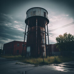 water tower at sunset