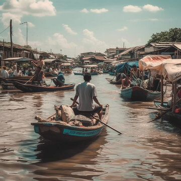 boats on the river in a poor country