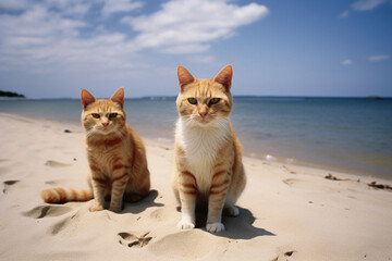 two cute cats on the beach