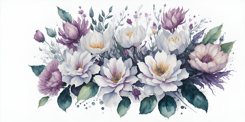 Beautiful spring flowers watercolor. AI generated illustration
