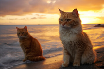 two cute cats on the beach
