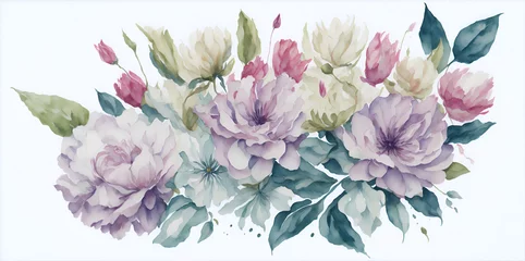 Foto auf Acrylglas Beautiful spring flowers watercolor. AI generated illustration © vector_master
